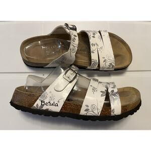 Betula Birkenstock Sandals Women’s 10 White Gray Floral Strappy Patent Leather